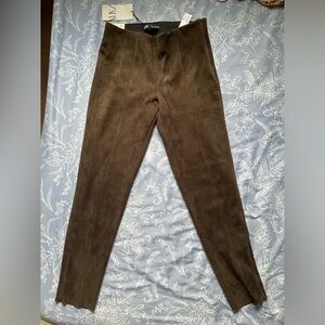 Zara Faux Brown Suede Mid-Rise Leggings